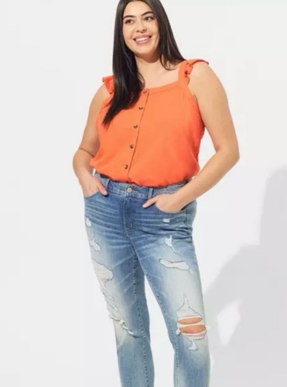 Torrid Double Guaze Ruffle‎ Orange Blouse